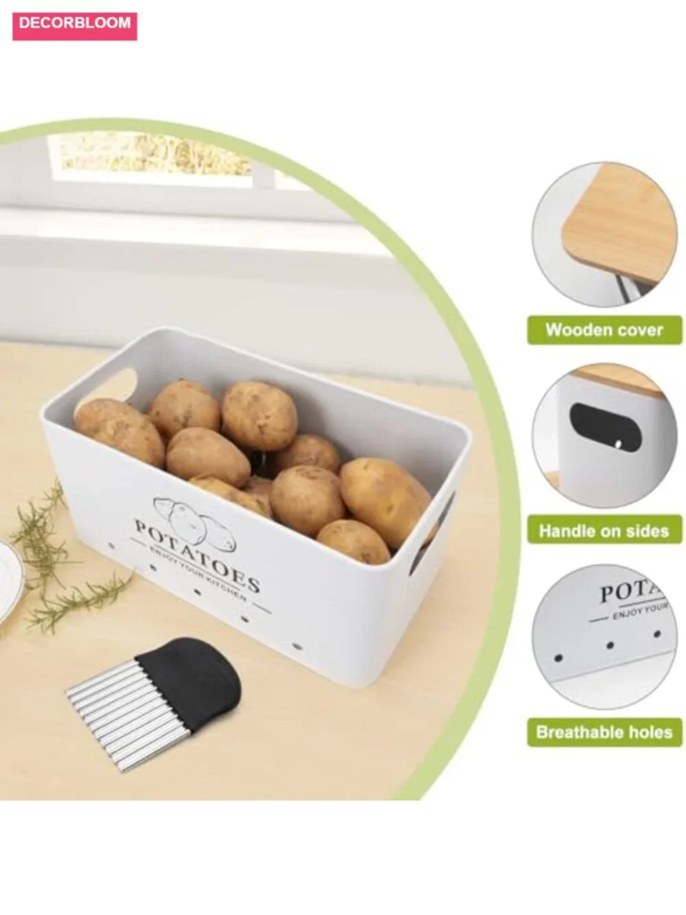 Kitchen Vegetable Storage Set of 3 | Metal Onion Garlic Potato Keeper with